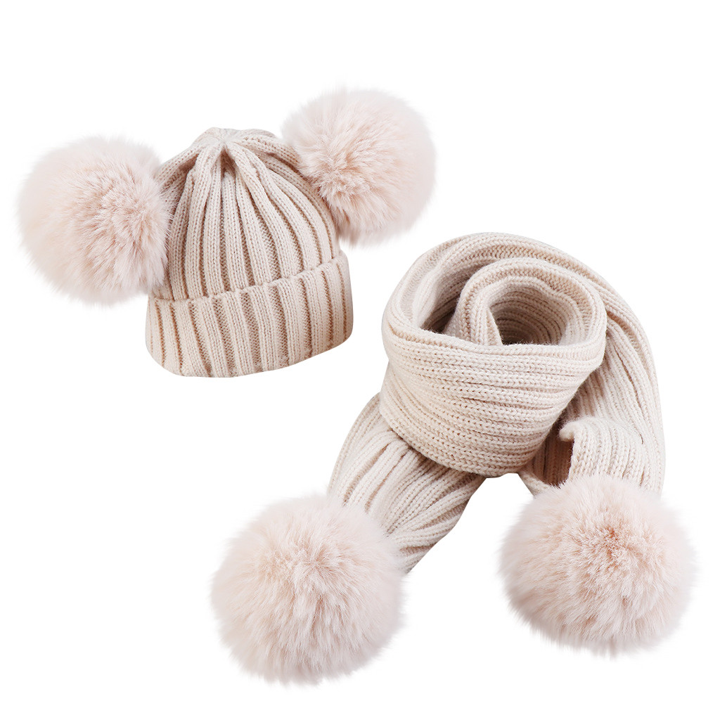 Peuter Kids Meisje & Jongen Baby Oor Bescherming Winddicht Breiwol Zomen Keep Warm Winter Cap Hoed + Sjaal Set l1127: Beige