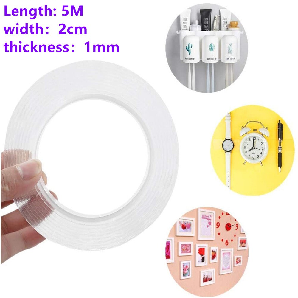 Durable 1M/2M/3M Nano Tape Double Sided Tape Transparent No Trace Reusable Waterproof Adhesive Tape Cleanable: 5Mx2cmx1mm