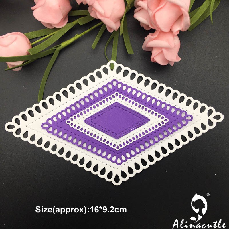 Stansad metall skär stansar skär diamant riv romb ram alinacraft scrapbook papper hantverk album kort kniv konst cutter stans