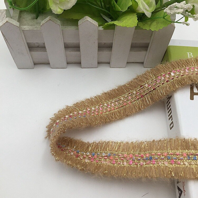 Sangle en Mohair de style effiloché et parfumé, 3CM, 10yards, avec perles de fil métallique, pour jeux, chapeaux, épingles Accessoires de couture: khaki