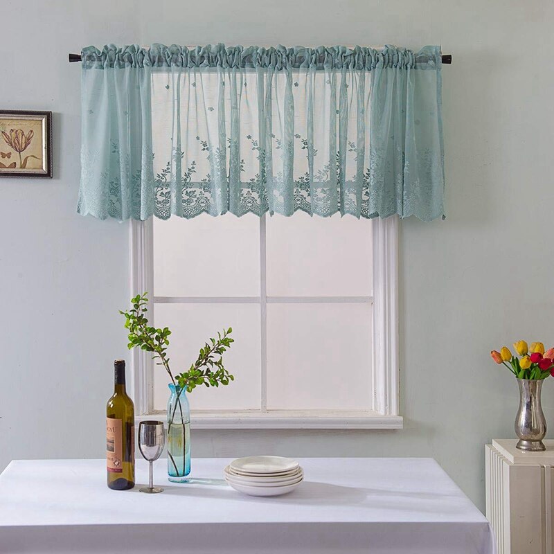 Semi-gennemsigtige gardiner til køkkenvinduer, gennemsigtige cafégardiner med blonder i soveværelset, lomme cafe gardiner  (51 x 16