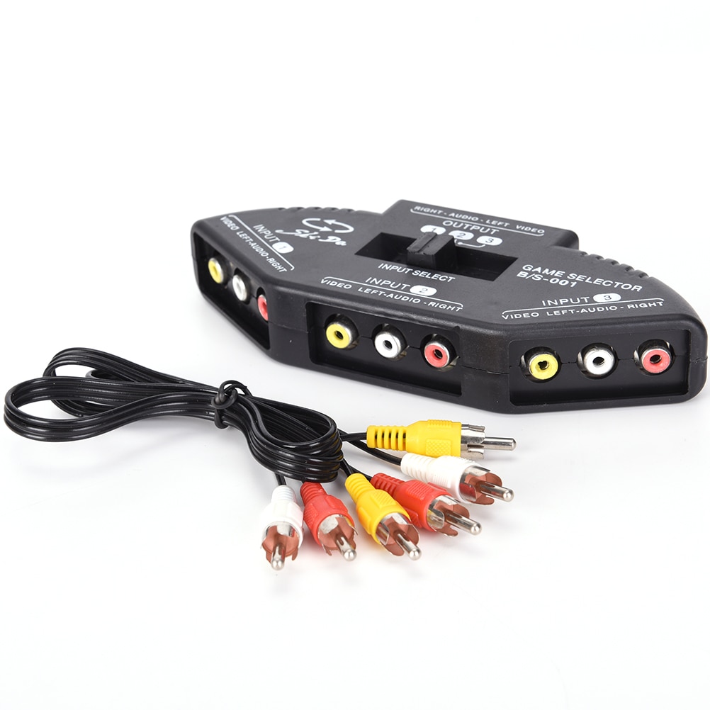 Tonbux 3-Way Audio Video AV RCA Splitter Black Switch Selector Box Splitter with/3 RCA Cable
