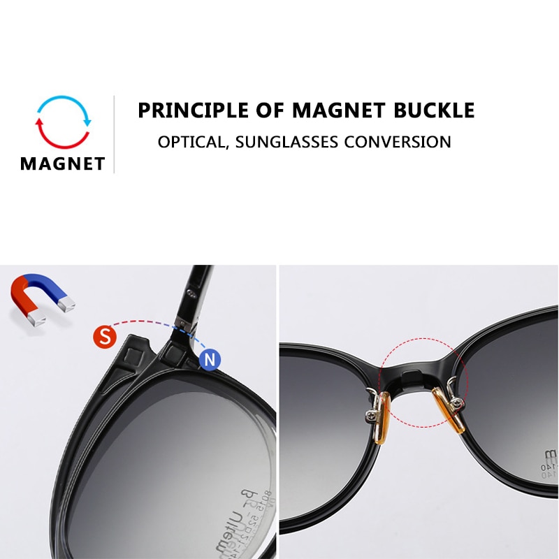 Gafas de sol polarizadas 2 en 1 para hombre y mujer, montura de gafas graduadas, con Clip magnético, para miopía,