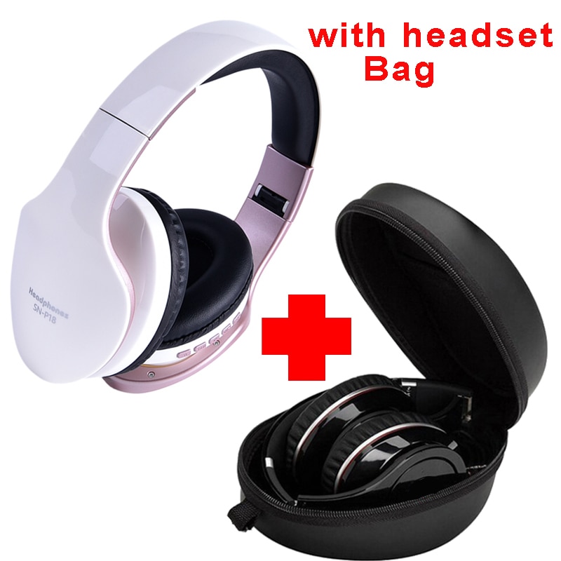 PunnkFunnk Wireless Headphones Bluetooth Earphone 5.0 Foldablel 3D Bass Stereo Noise Reduction Gaming Headset/Mic For Mobile PC: White-With Bag