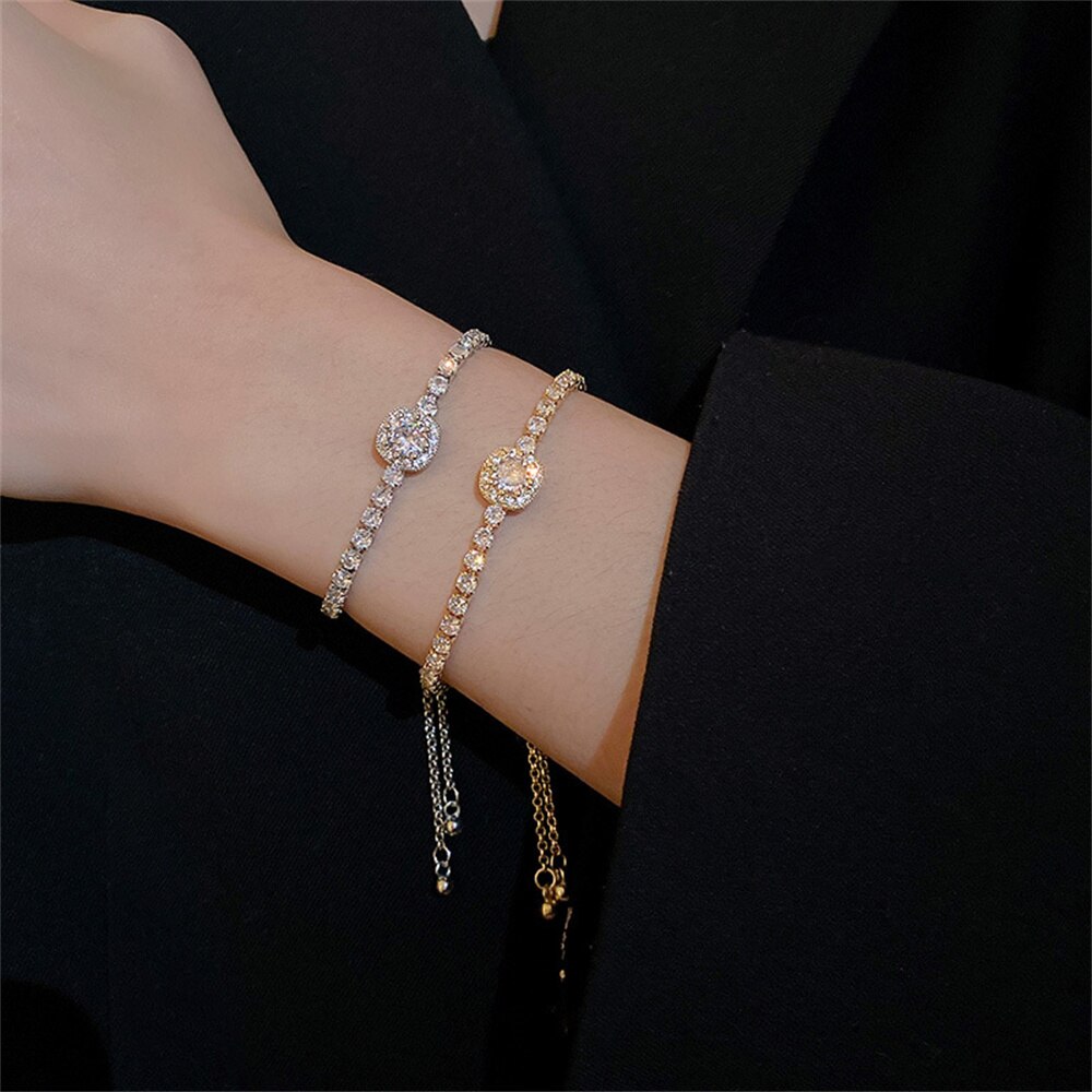 Trendy Quadratischen Diamant Kristall Tennis Armbänder für Frauen Geometrie AAA Zirkonia Strass Perle Kette Partei Edlen Schmuck