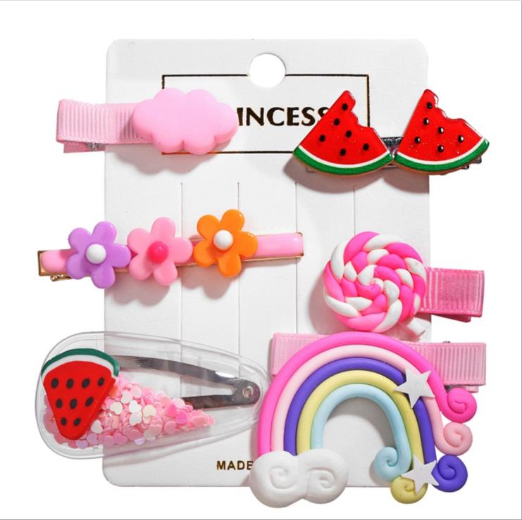 6Pcs Haar Clips Voor Meisjes Mooie Bloem Fruit Regenboog Vorm Haar Haarspeldjes Antislip Snoep Kleur Haarspelden: B