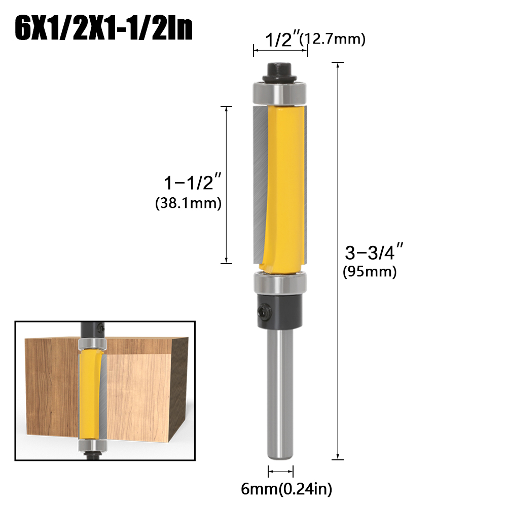 Modelo de haste de 6 mm e 1/4", broca de roteador de acabamento, com cortadores de roteamento de 2" de comprimento. Características: rolamentos de esferas superiores e inferiores Ferramenta para trabalhar madeira: 31MM