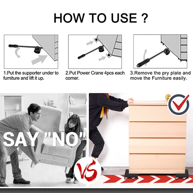 5 Pcs Furniture Mover Set Transport Lifter Heavy Stuff Moving 4 Wheeled Mover Roller with Wheel Bar Moving Device Tools