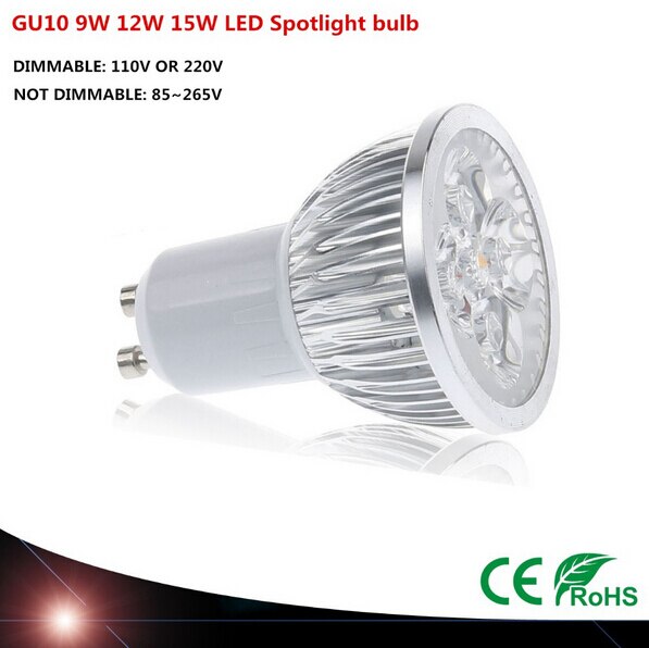 Super Bright 9W 12W 15W GU10 LED Bulbs Light 110V 220V Dimmable Led Spotlights Warm/Cool White GU 10 base LED downlight