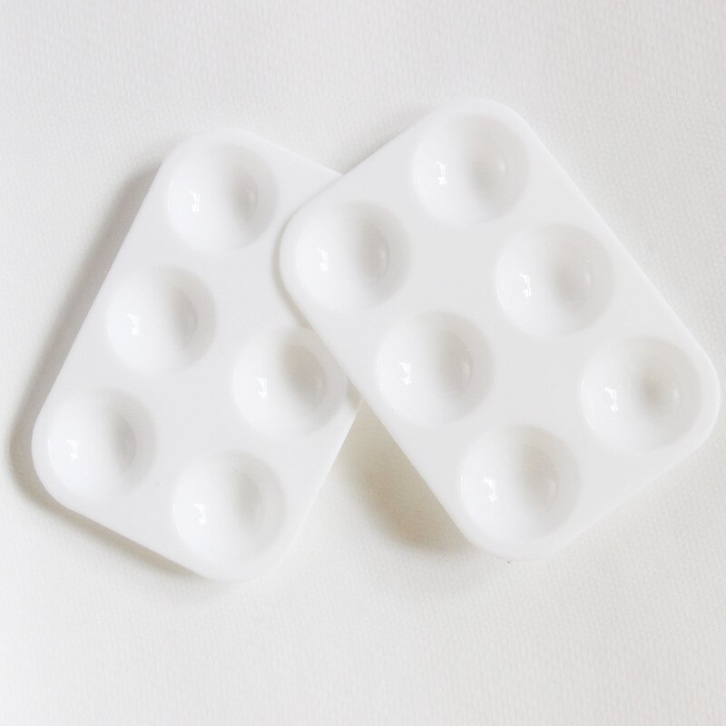 Paleta de pintura de arte rectangular para niños, material pp de plástico de 6 agujeros, blanco grueso, suministros de color simple, pintura básica, 1 ud.