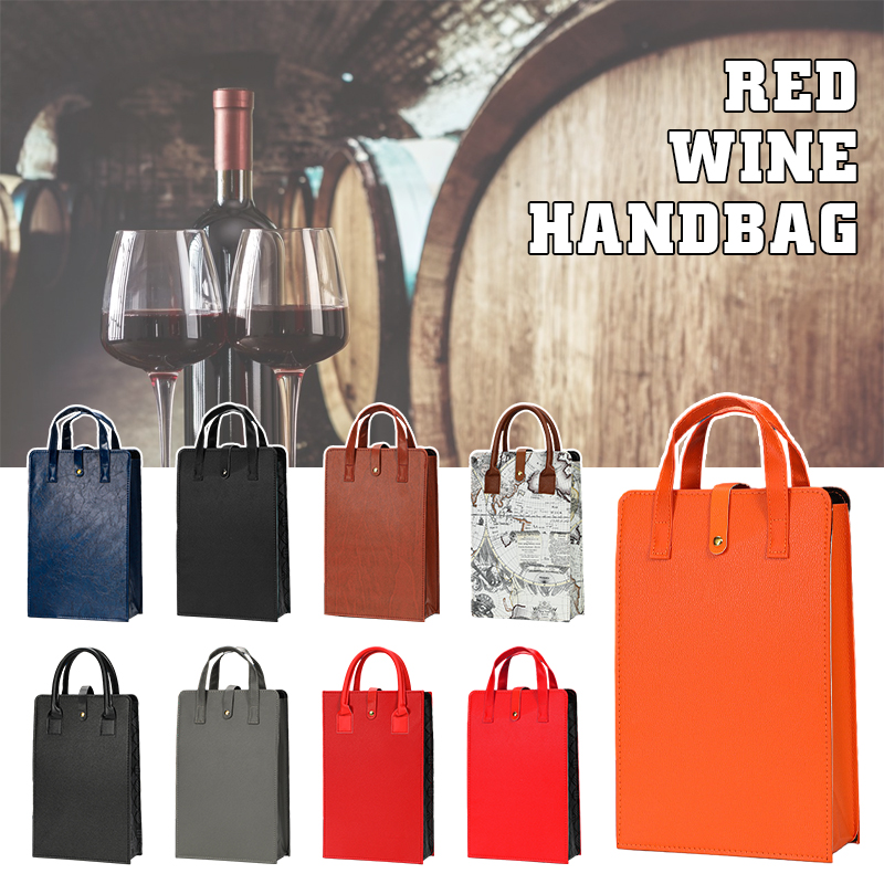 Vikbar läderväska för vinbärare, återanvändbara vinbärare, handväska, dubbel rödvinslåda med handtag, förpackningslådor för champagneflaskor