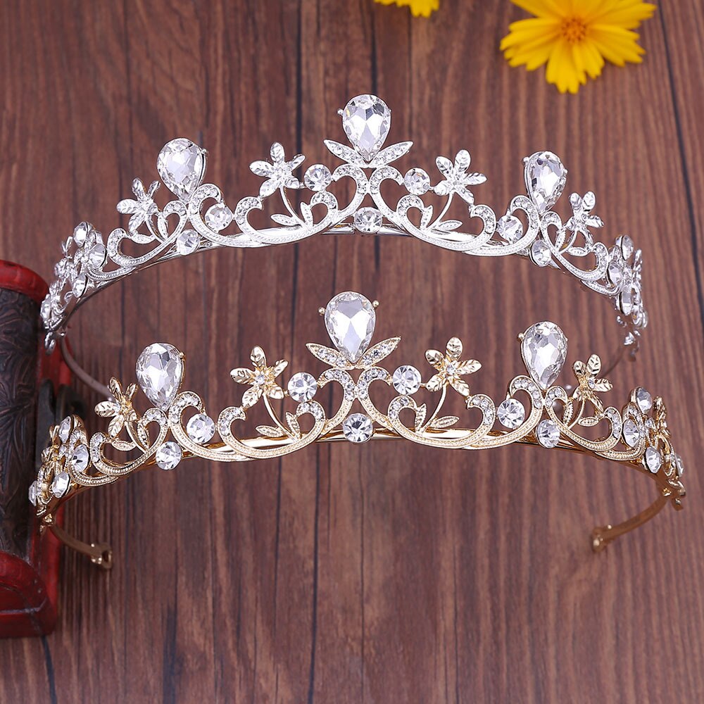 Guldfärgad kristall strass krona och tiara bröllop hårsmycken accessoarer för kvinnor brudtiaror huvudbonad flickor pannband