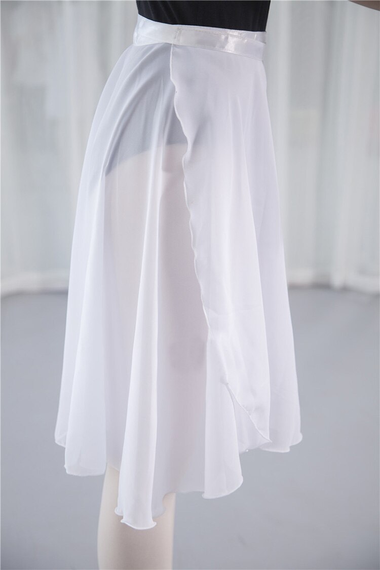 Balett tutu kjol vuxna mitten lång chiffong balett kjolar kvinnor lyrisk mjuk snörning ballett klänning ballerina dans: Vit