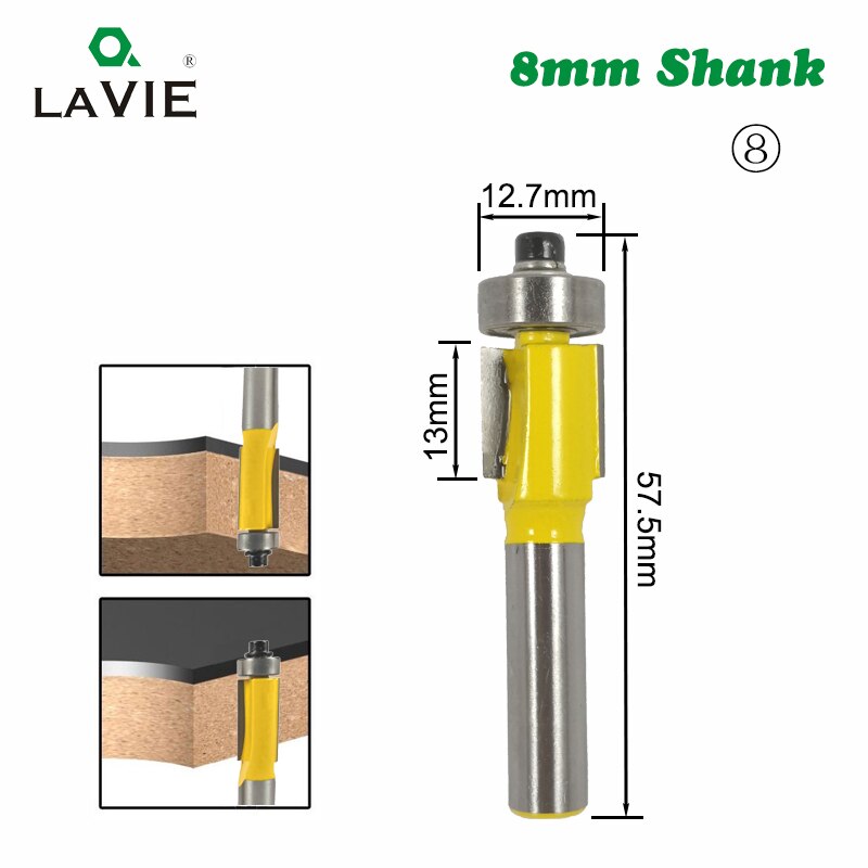 1pc 8mm skaft trefreserbit rett tv spyle trimming rengjøringe rund hjørne vik eske biter fresekutter til tre  mc02042: Nr. .8