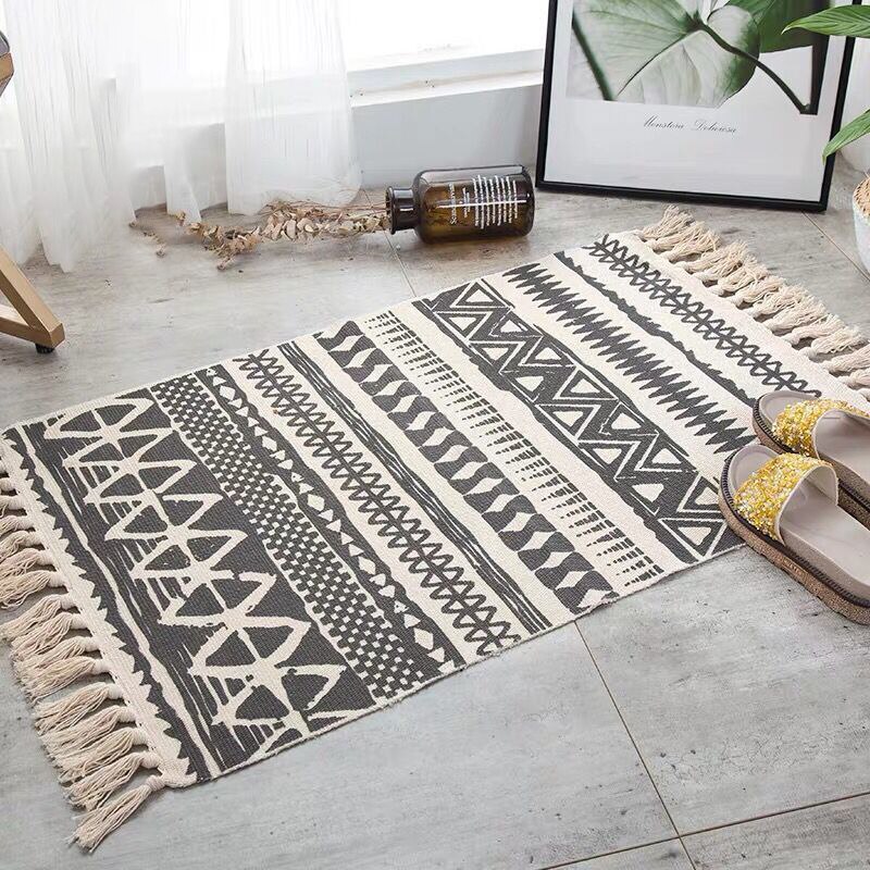 60*90cm retro boheme håndvævet bomuld linned tæpper kvast sengekant tæppe geometriske gulve måtter soveværelser boligindretning: 4