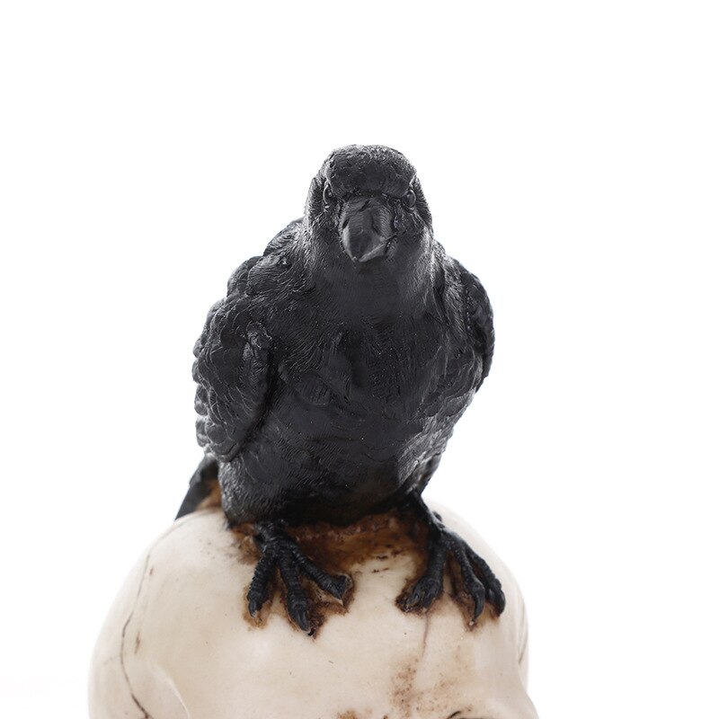21cm Resin Crow Skull Horror Figurines Sculpture Ornament Halloween Party Decor Garden Statues Personality Art Skull Head