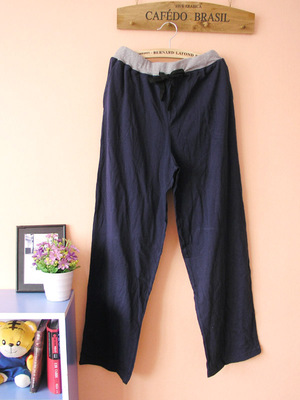 Men's Home Pants Cotton trousers Threaded waist Men's Sleep Bottoms: Blue / XL