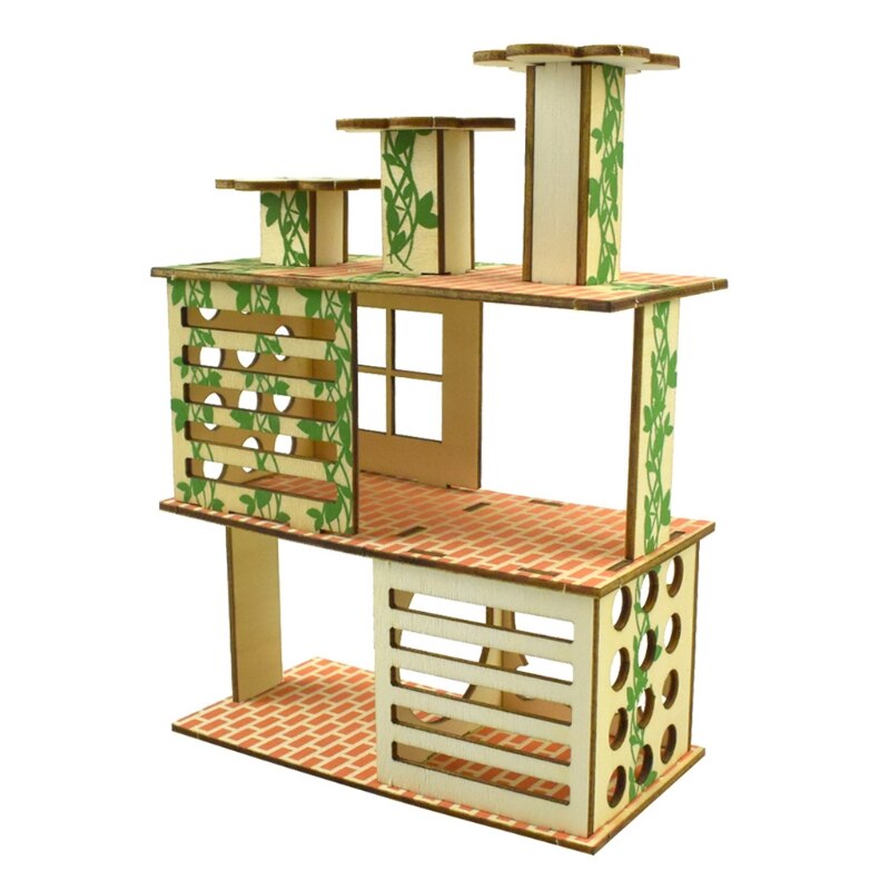 Hamster Holz Villa Haus Klettern Spielzeug Versteck Verschachtelung Lebensraum für Chinchillas Guinea Schweine Kleine Tiere 5 Arten: Dunkler Braun