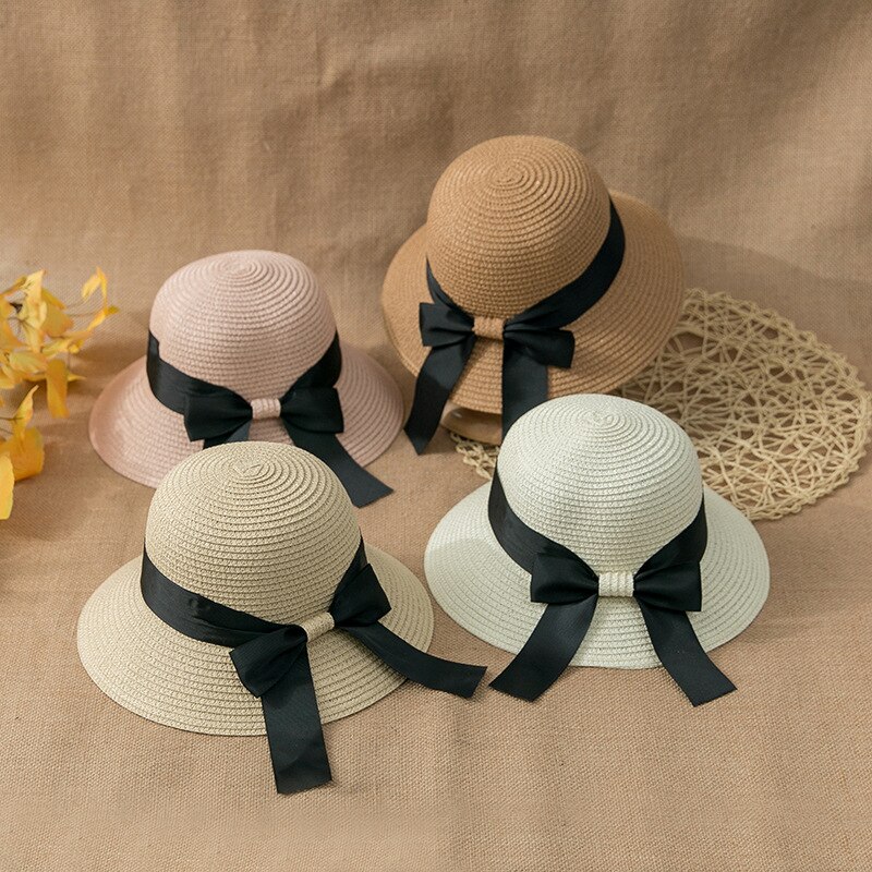 Zomer Mode Strik Strooien Hoed Voor Dames Met Zon Bescherming Inklapbare Strand Hoed