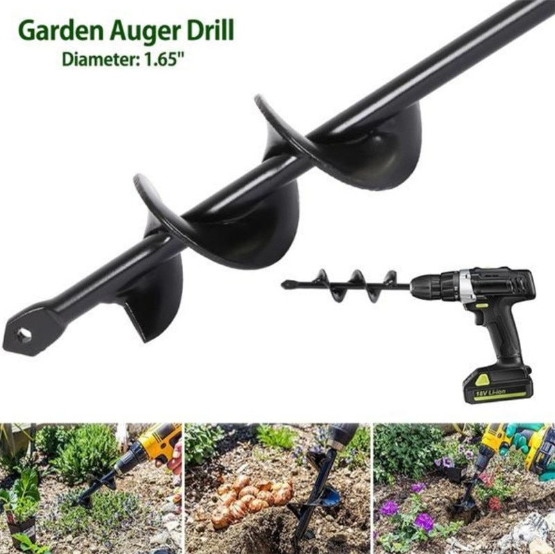 10Cmx60cm Garden Auger Spiral Earth Drill Bit Flower Planter Shaft Planting Hole Digger Tool 100mm x 300mm
