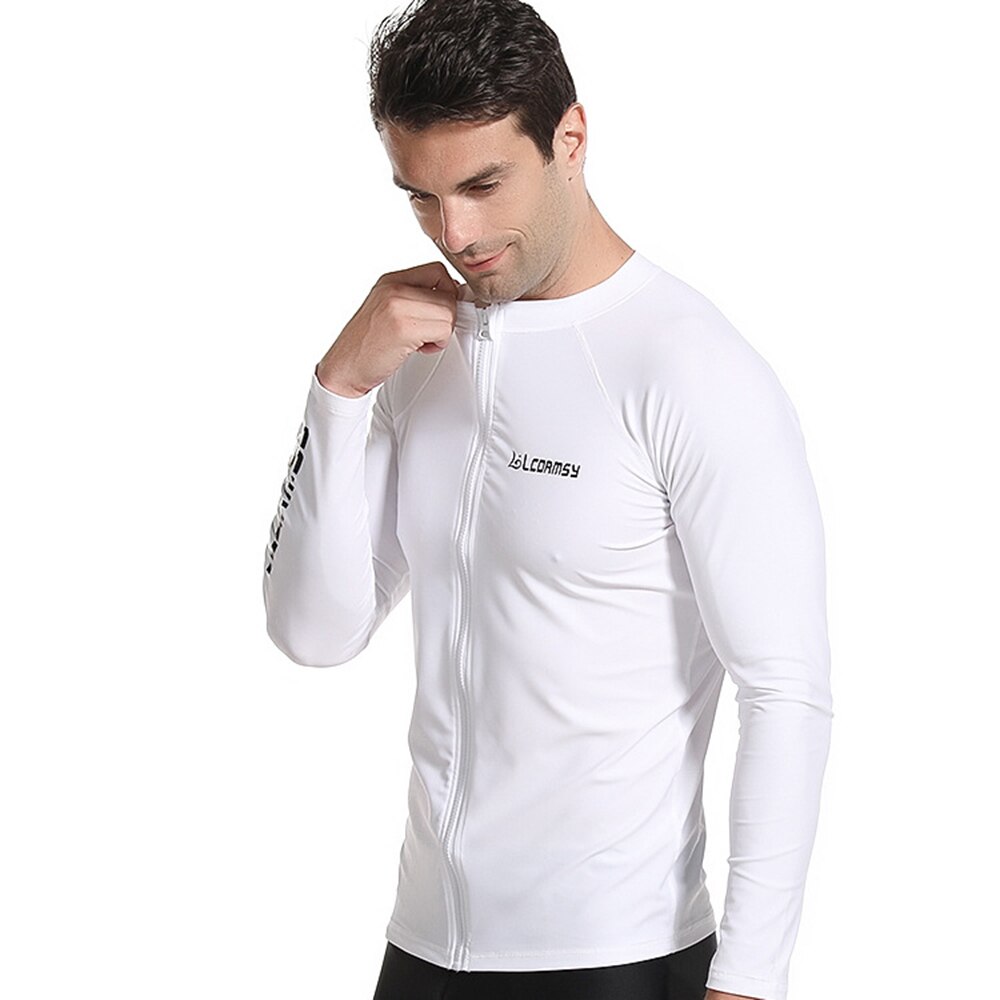 Men&#39;s Split Front Zipper Long Sleeve Quick Dry UV Protection Swim Surf Suit Top Water Sports Beach Breathable Surf Suit: White Clothes / XXXL