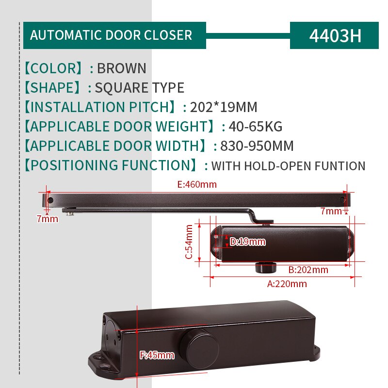 Marie4403H Aluminium Deurdranger Hydraulische Automatische Stille Sluiten Deur Non-Positionering Kantoor Residentiële For40-65kg Deur