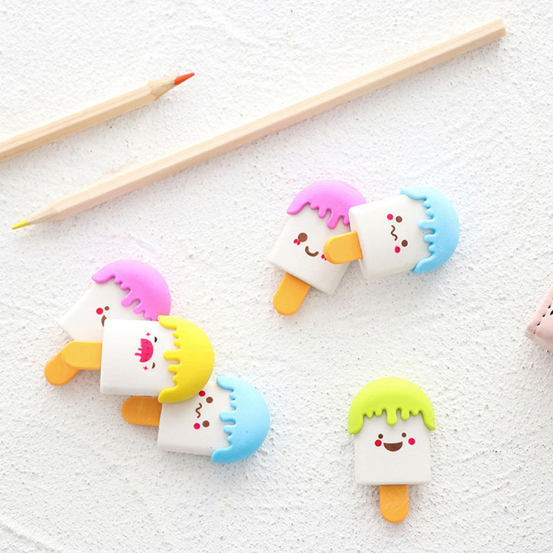 4 stks/partij Leuke ice-lolly vorm gum Cartoon dieren rubber gum kawaii briefpapier school supplies papelaria kids