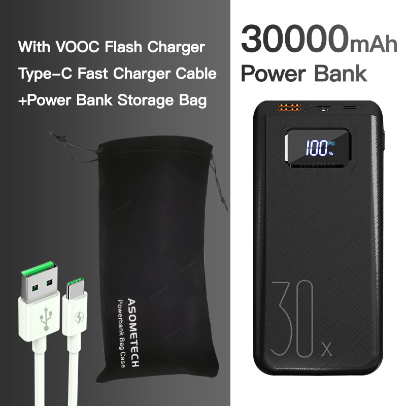 Power Bank 30000mAh 18W QC3.0 PD Two-way Fast Charging LED Display Portable External Battery Qucik Charger For Smartphone Tablet: Black set 2