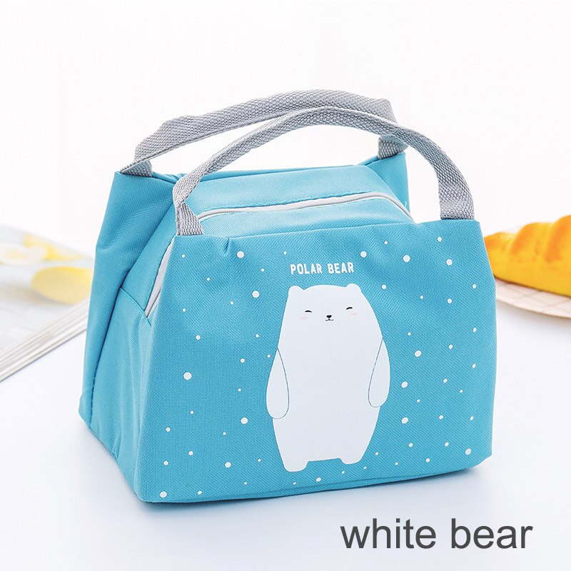 Fiambrera con dibujos de animales para mujer y niño, bolsa térmica para alimentos, fiambrera con aislamiento, 21x17x15cm: white bear