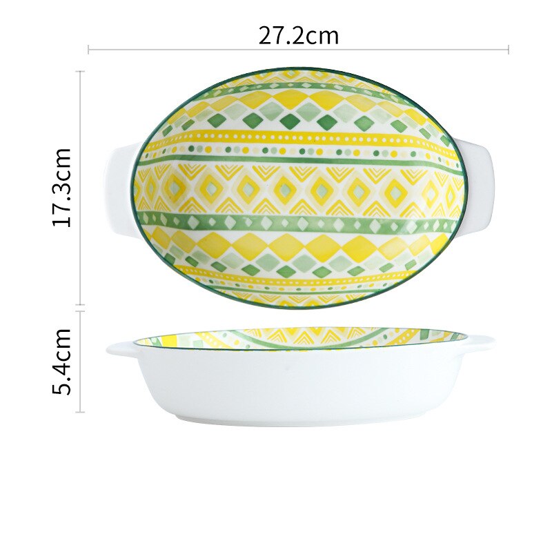 11 Inch Artistic Round Baking Bowl Binaural Cheese Risotto Plate Cutlery Baking Tray Plates for Food Christmas Plate: L