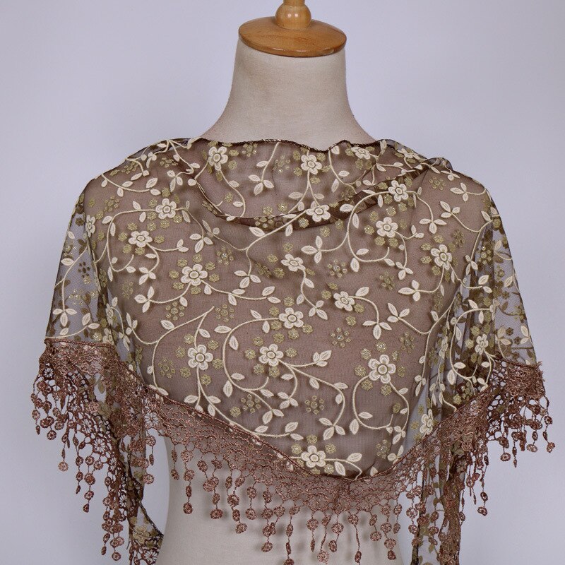 SOKUXILE Vrouwen meisje sjaal Bloem Kant Zijde Driehoek Vrouwelijke Baby Sjaals Kwastje Sjaals Lente Zomer 18 Kleuren Foto Accessoires: Coffee
