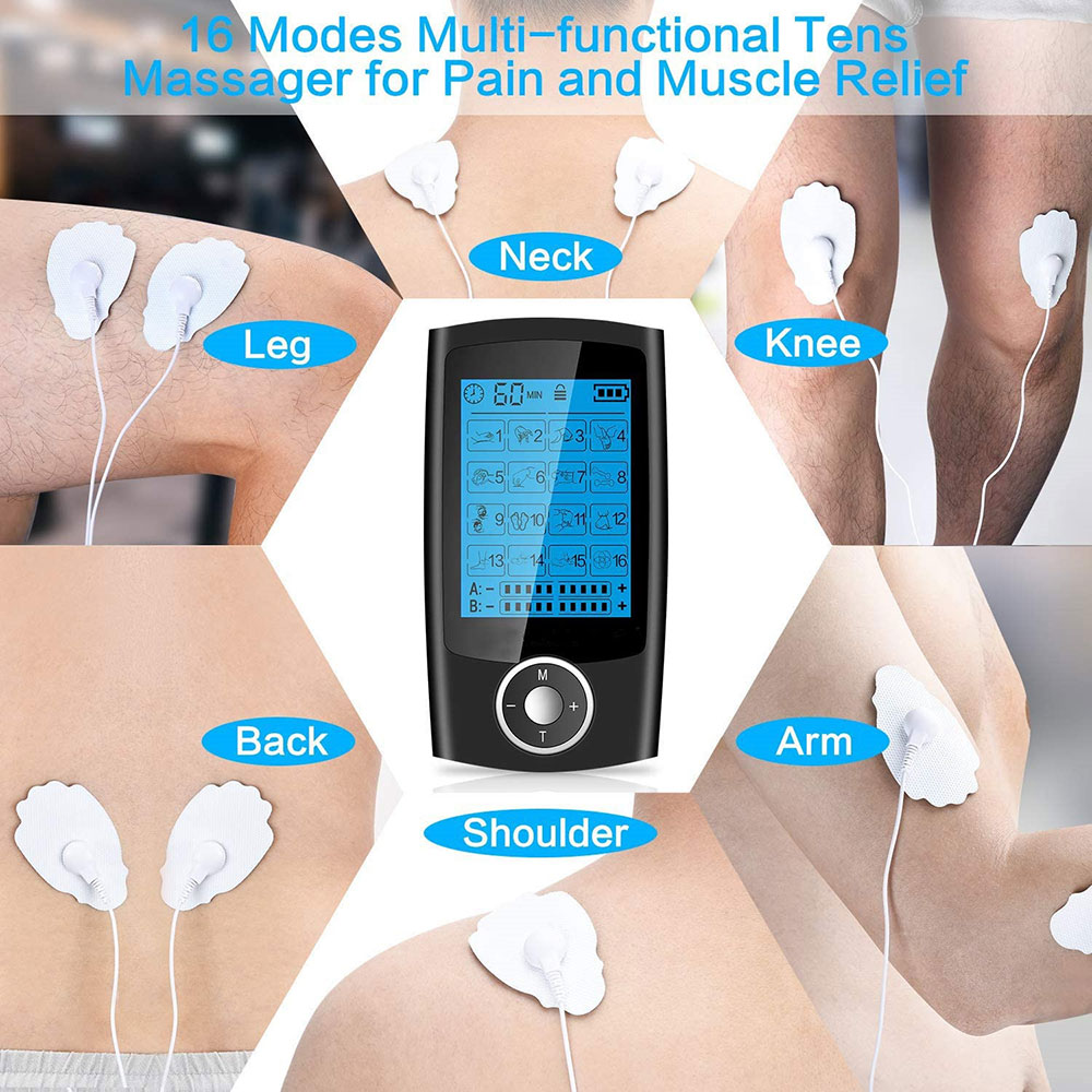 Máquina Tens de 16 modos, Estimulador eléctrico de masaje muscular Ems, electroestimulador Digital, relajación, alivio del dolor corporal, almohadilla de electrodos
