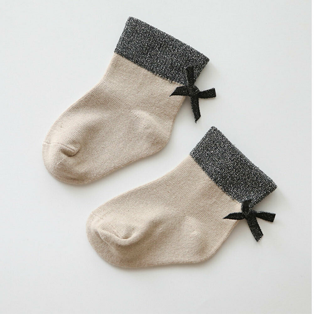 Brand Baby Girl Kid Socks Double Bow Knee High Autumn Winter Socks Patchwork Bow Socks 4 Colors 0-8Y: Light Coffee / 0 to 1 Years