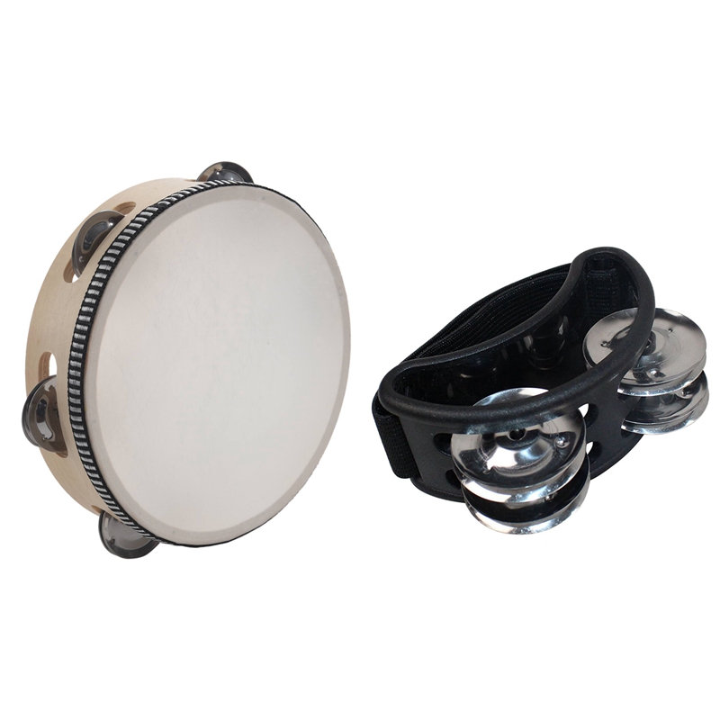 Pandereta Musical de 1 pieza y 7 pulgadas, tambor redondo de percusión, , pandereta de pie de percusión con Jingles de Metal, negro