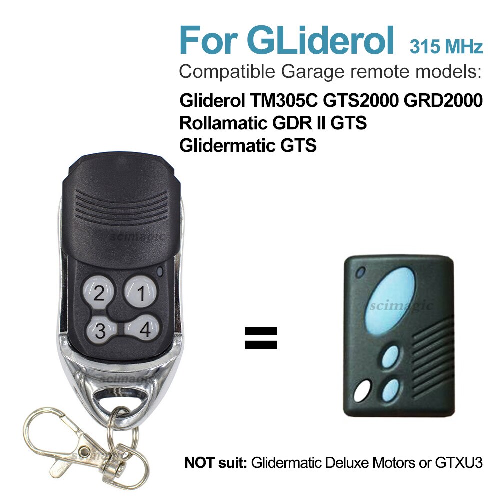 Garage door remote control for Gliderol TM305C GTS2000 GRD2000, Rollamatic GDR II GTS, Glidermatic GTS 315MHz transmitter