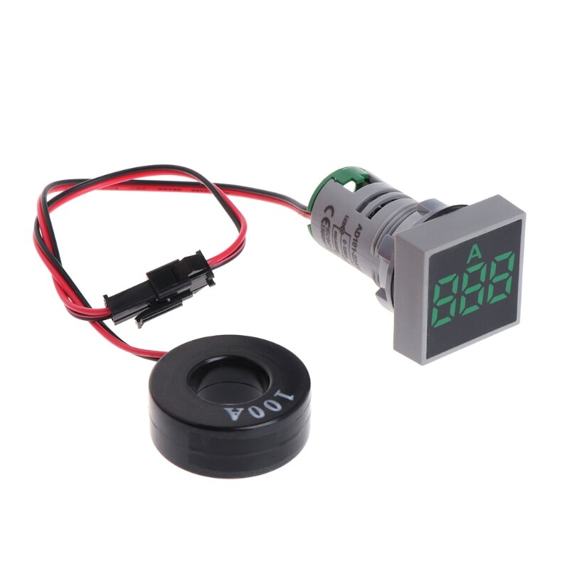 22MM 0-100A Digital Ammeter Current Meter Indicator Led Lamp Square Signal Light AC 220V: green