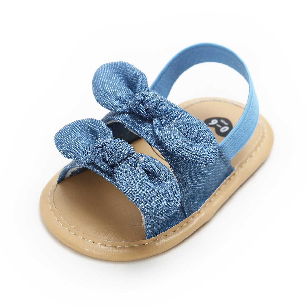 Spädbarn bebis flicka sandaler prinsessa prickiga plattor mjuka halkskyddade bomullssula sommar spjälsäng toddler sandaler  fd02897145: Blå pilbåge / 0-6 månader