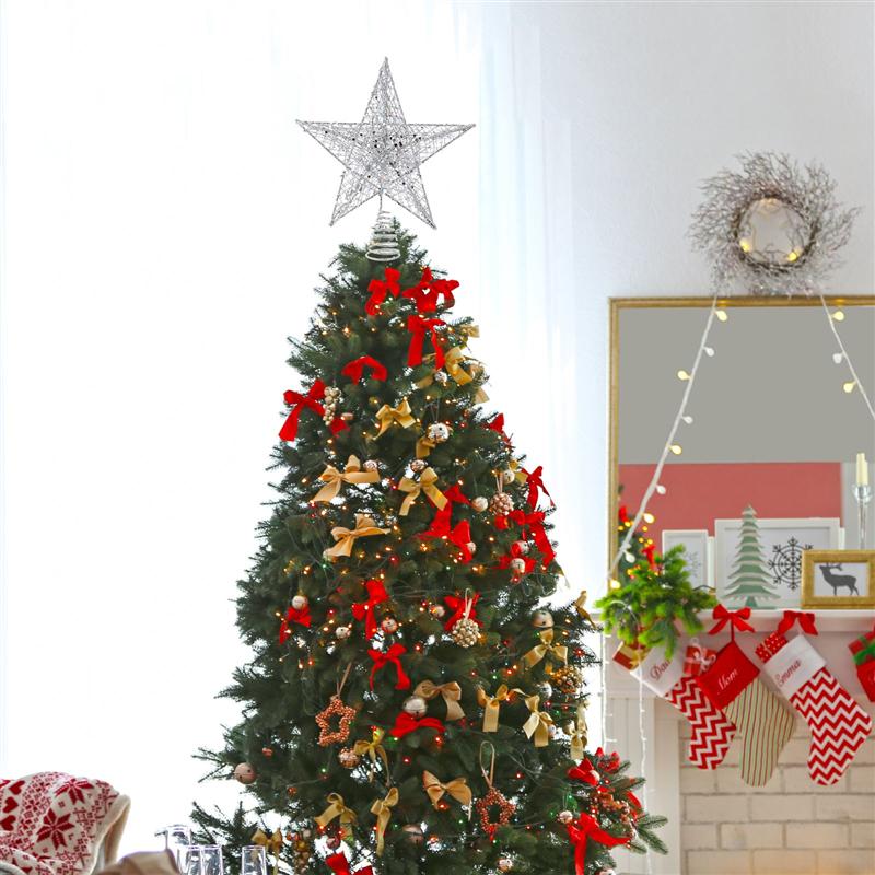 1 Set Glitter Tree Topper Star LED String Lamp Without Battery Iron Glittering Powder Christmas Tree Top Star Lamp