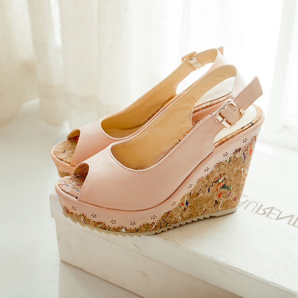 Karinluna cuñas tacones altos tamaño grande 43 mujeres zapatos mujer plataforma sin talón Peep Toe sandalias de verano