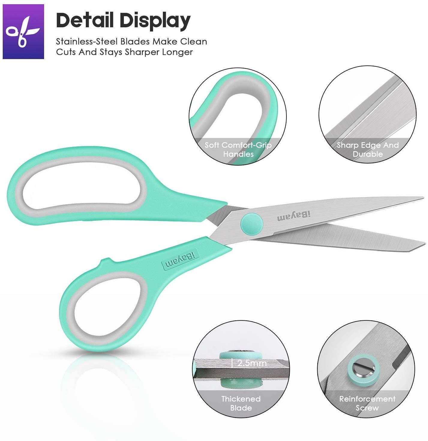 AMSIC Multipurpose Scissors Ultra Sharp Blades Comfort-Grip Handles Sturdy and Sharp Scissors for Women