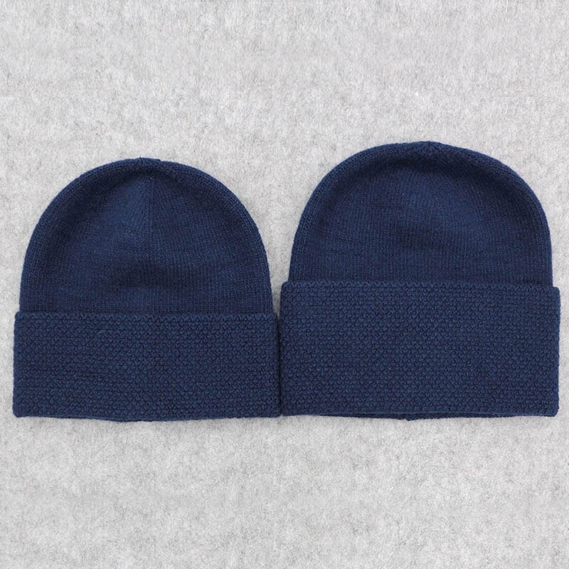 GZHILOVINGL 2 Piece Set Winter Hats For Matching Family Dad Baby Boys Knitted Hat Beanies Cap Wool Warm Skullies Solid Beanie: Navy blue
