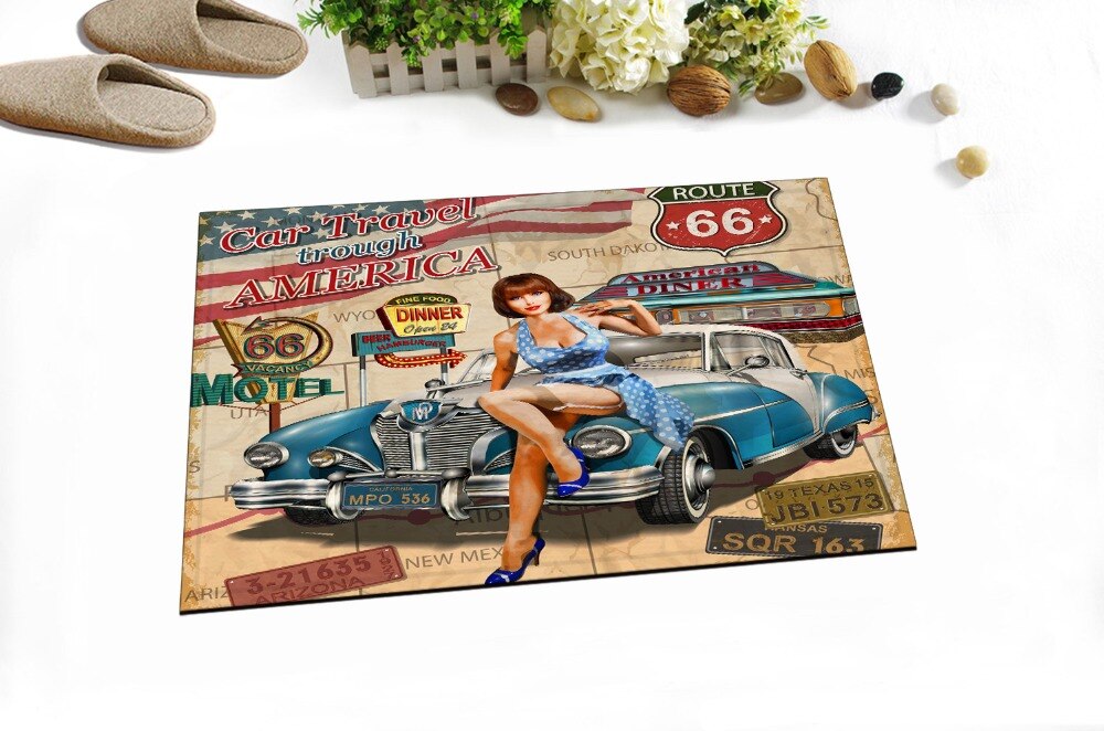 Lb 60*40 vintage historisk rute 66 us biler motorcykel badeværelse tæppe gulvmåtte dørmåtte køkken toilet tæppe til mand stue