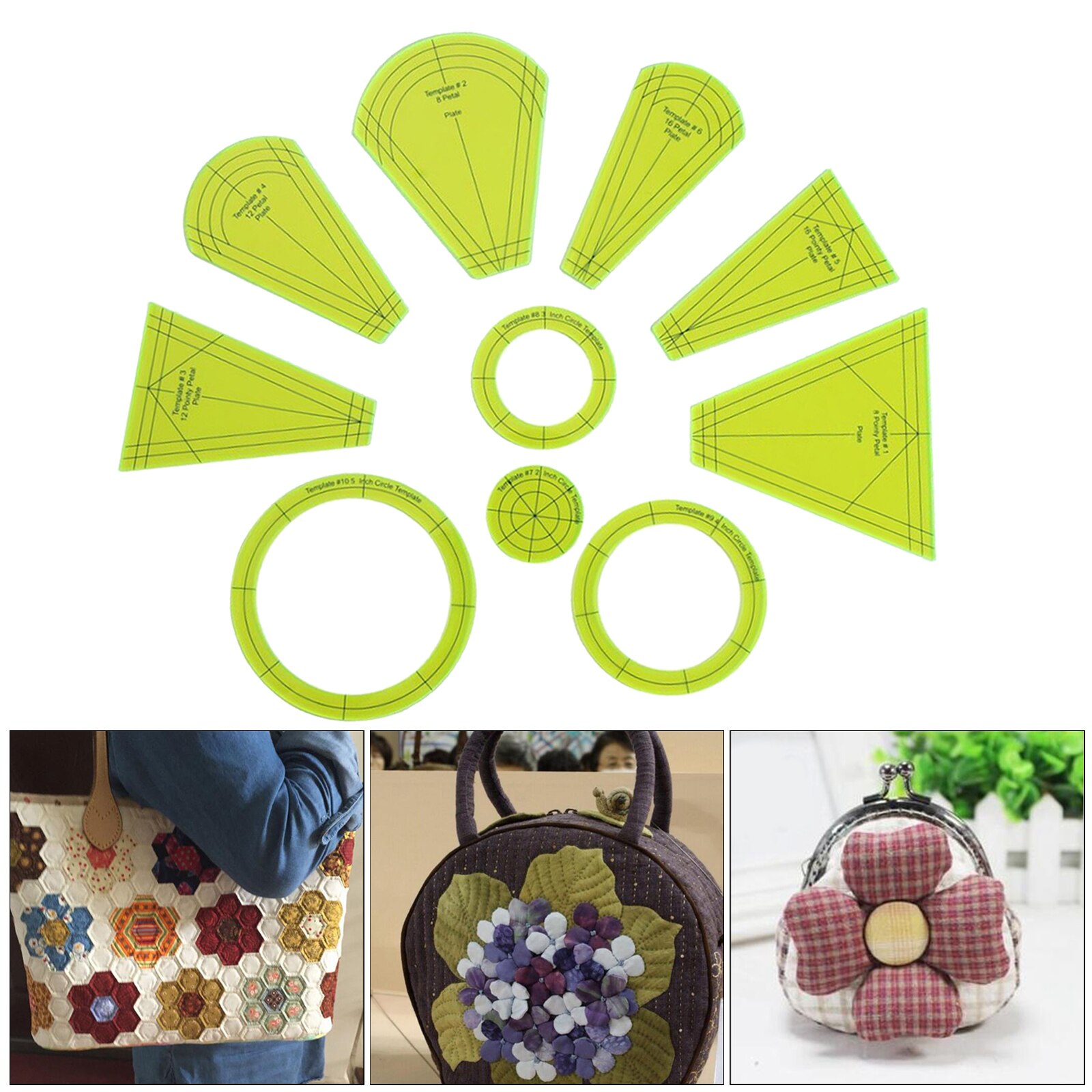 10Pcs Regular Dresden Plate Template Patchwork Frames Ruler Dressmaking DIY