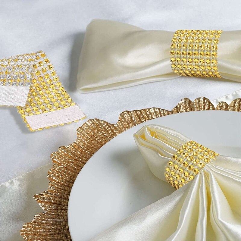 10pcs Napkin Rings Rose Gold Rhinestone Bows Napkin Holder Ring Serviette Buckles Wedding Event Decoration Crafts Party Supplies