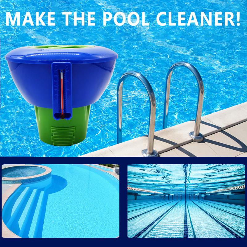 Pool Floating Chlorine Dispenser With Thermometer 7" Diameter Floater For Indoor &amp; Outdoor Swimming Pools Spa Tub