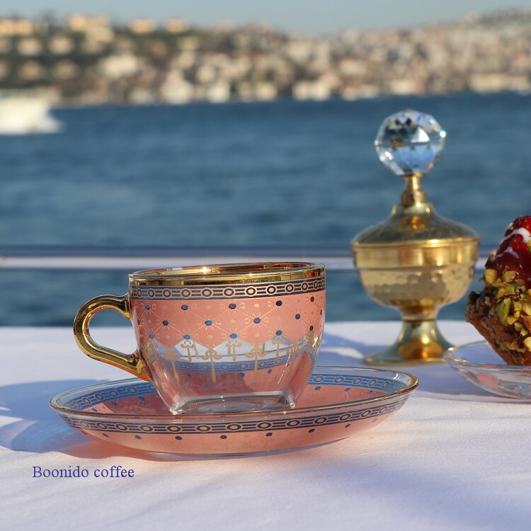Verre or turc tasse à café et soucoupe ethiopie Mini Dessert thé tasses arabe clair coloré pour fille Taza café cuisine AF50BD