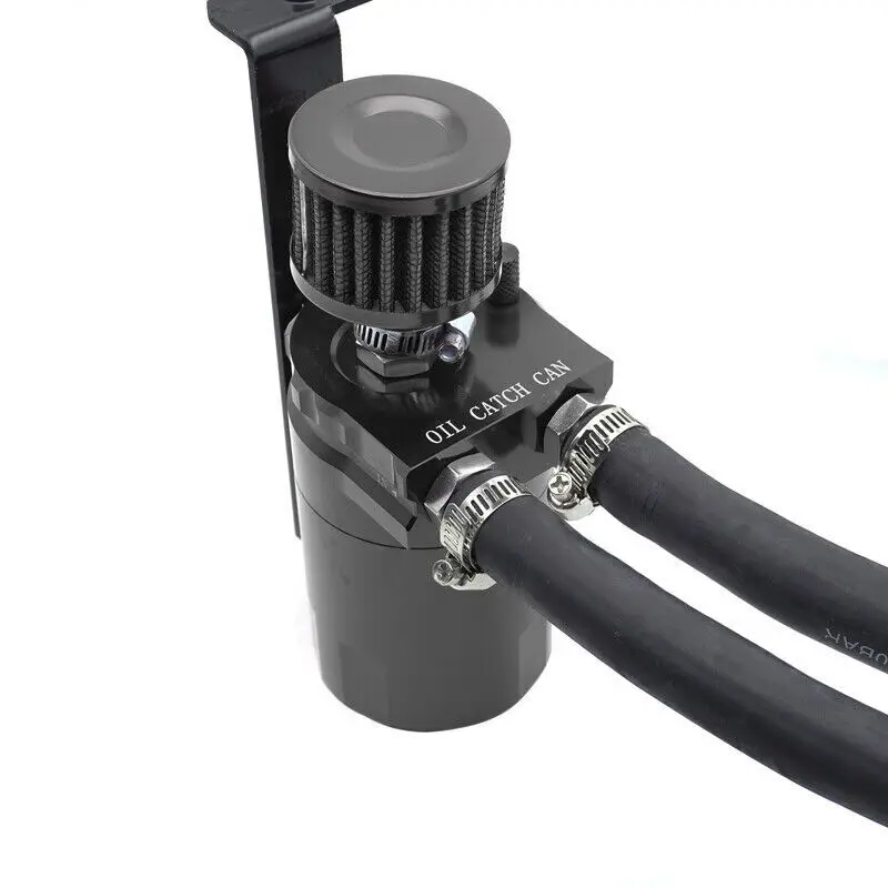 Universal Baffled Aluminum Oil Trap Reservoir Fuel Catch Tank With Air Filter Bracket Reservoir Hose Line
