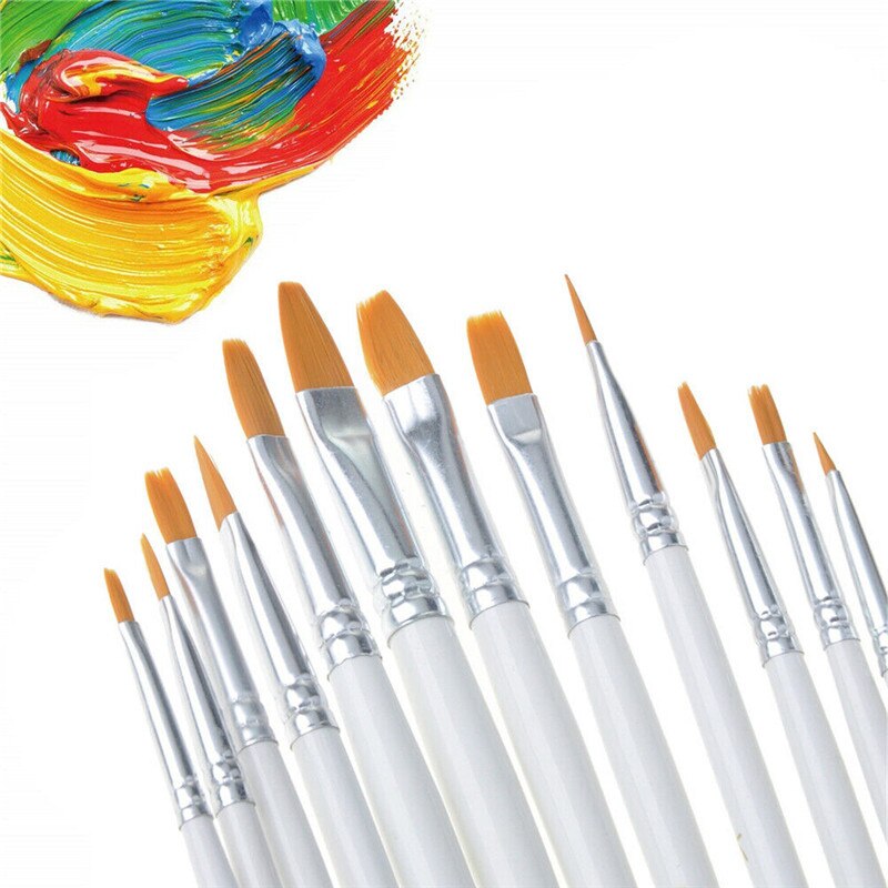 12 stk kunstner pensler sett gouache maling pensler forskjellig form rund spiss nylon hår male pensel sett