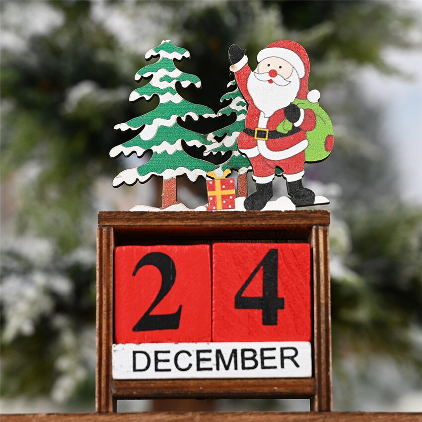 Vintage Wooden Advent Calendar Christmas Wood Block Planer Permanent Desktop Organizer Agenda Perpetual Calendar Home Decoration