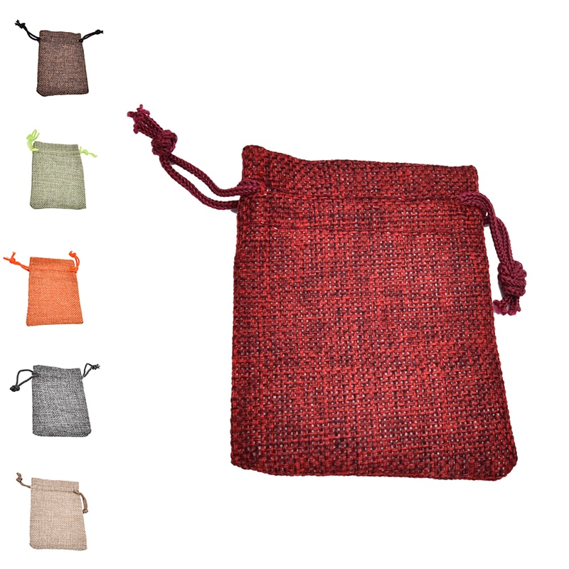 10*14Cm Linnen Hessische Sack Sieraden Pouch Koord Zakken Koord Zakken 10 Stuks